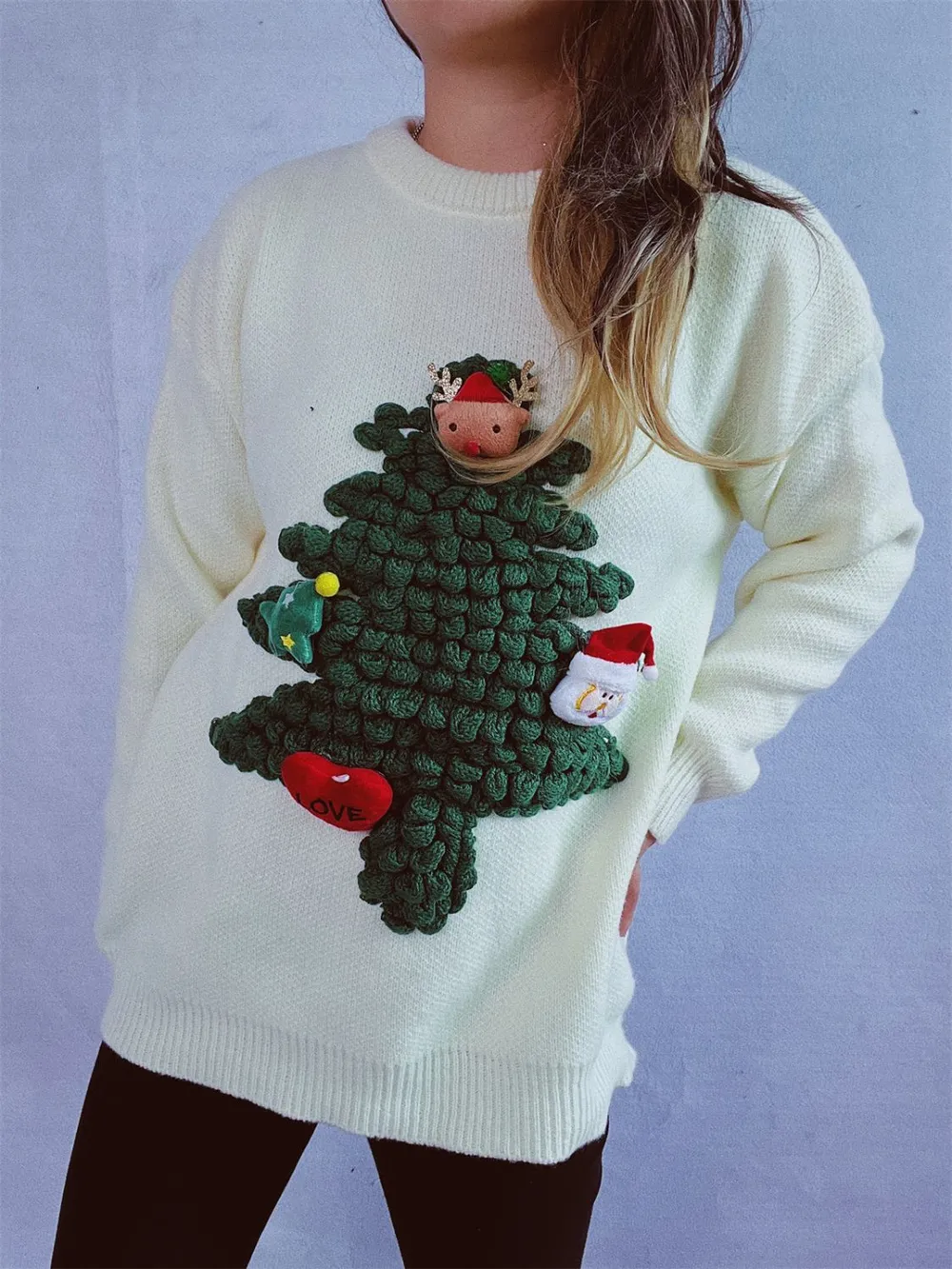 Christmas Tree Round Neck Long Sleeve Sweater, image 12