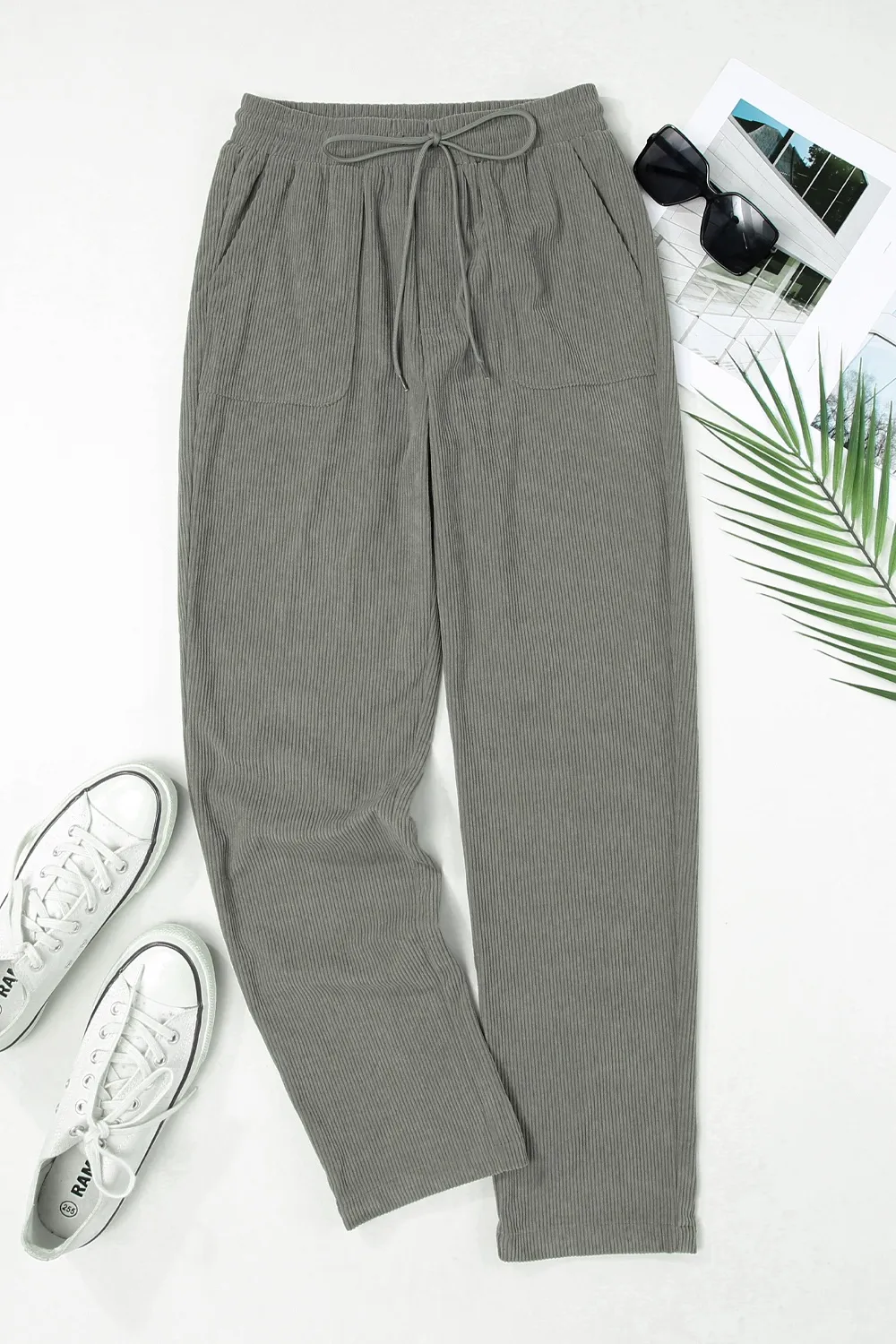 Drawstring Straight Pants with Pockets, image 5