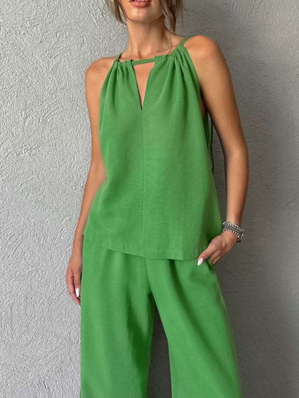 Cutout Tank and Wide Leg Pants Set, image 3