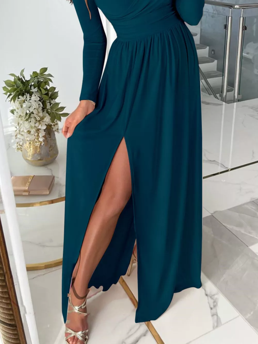 Slit Surplice Cold Shoulder Maxi Dress, image 3