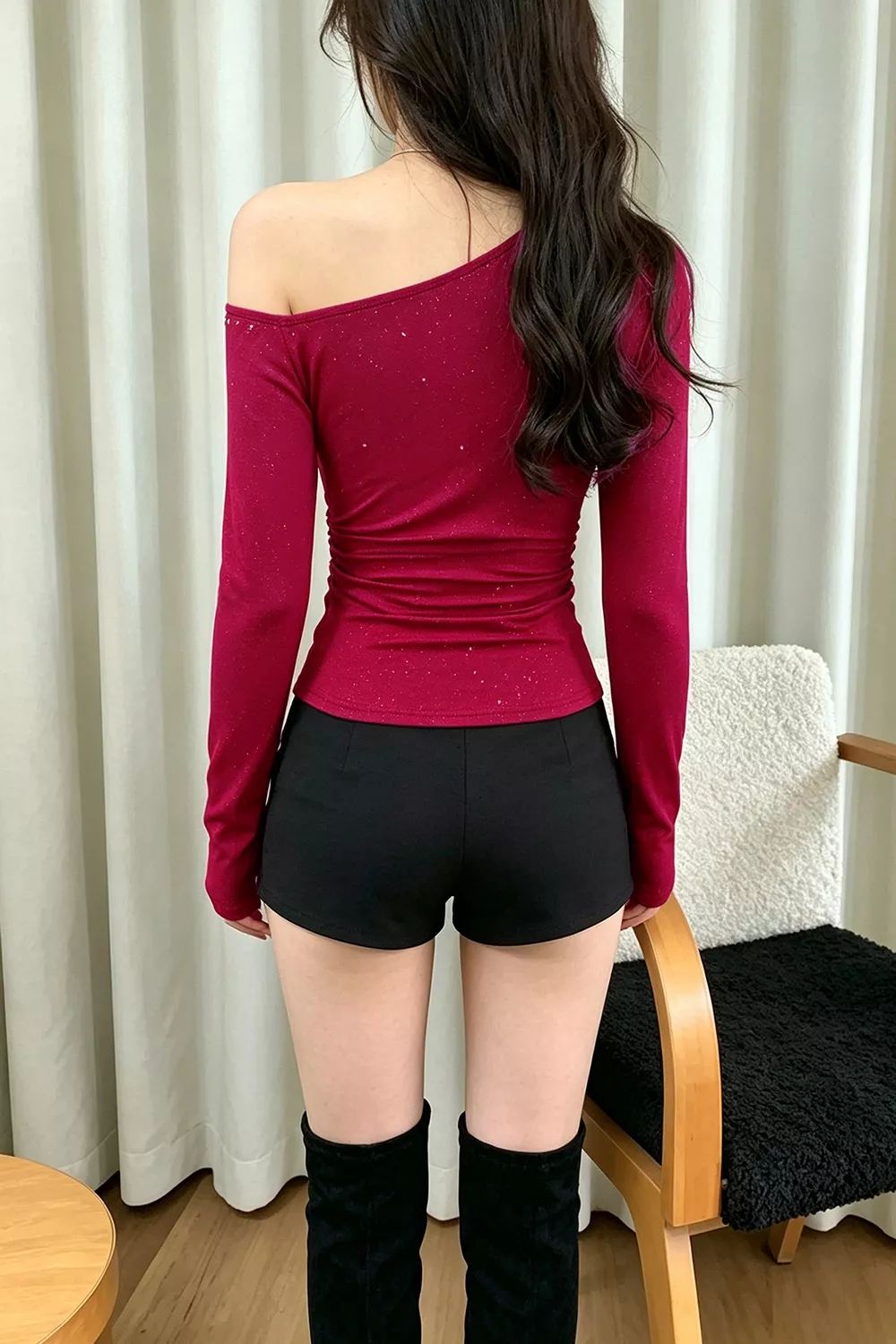 Glitter One Shoulder Slim Fit Top, image 2