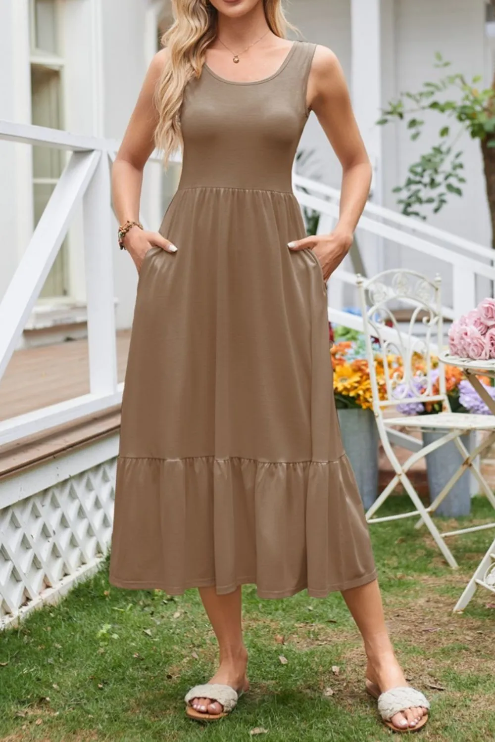 Round Neck Wide Strap Tank Dress, image 4