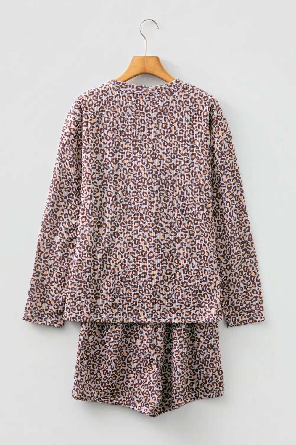 Leopard Ribbed Long Sleeve Top Drawstring Shorts 2pcs Outfit, image 3