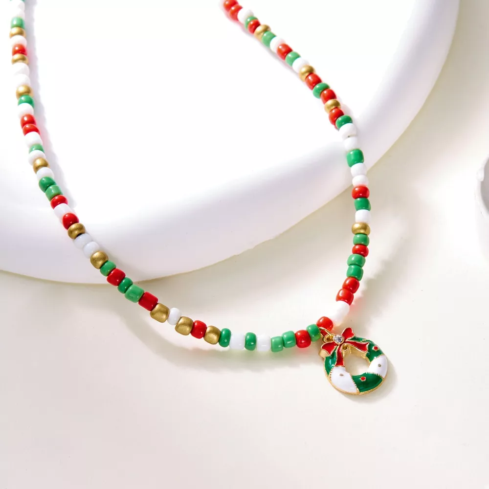Christmas Themed Beaded Pendant Necklace, image 8