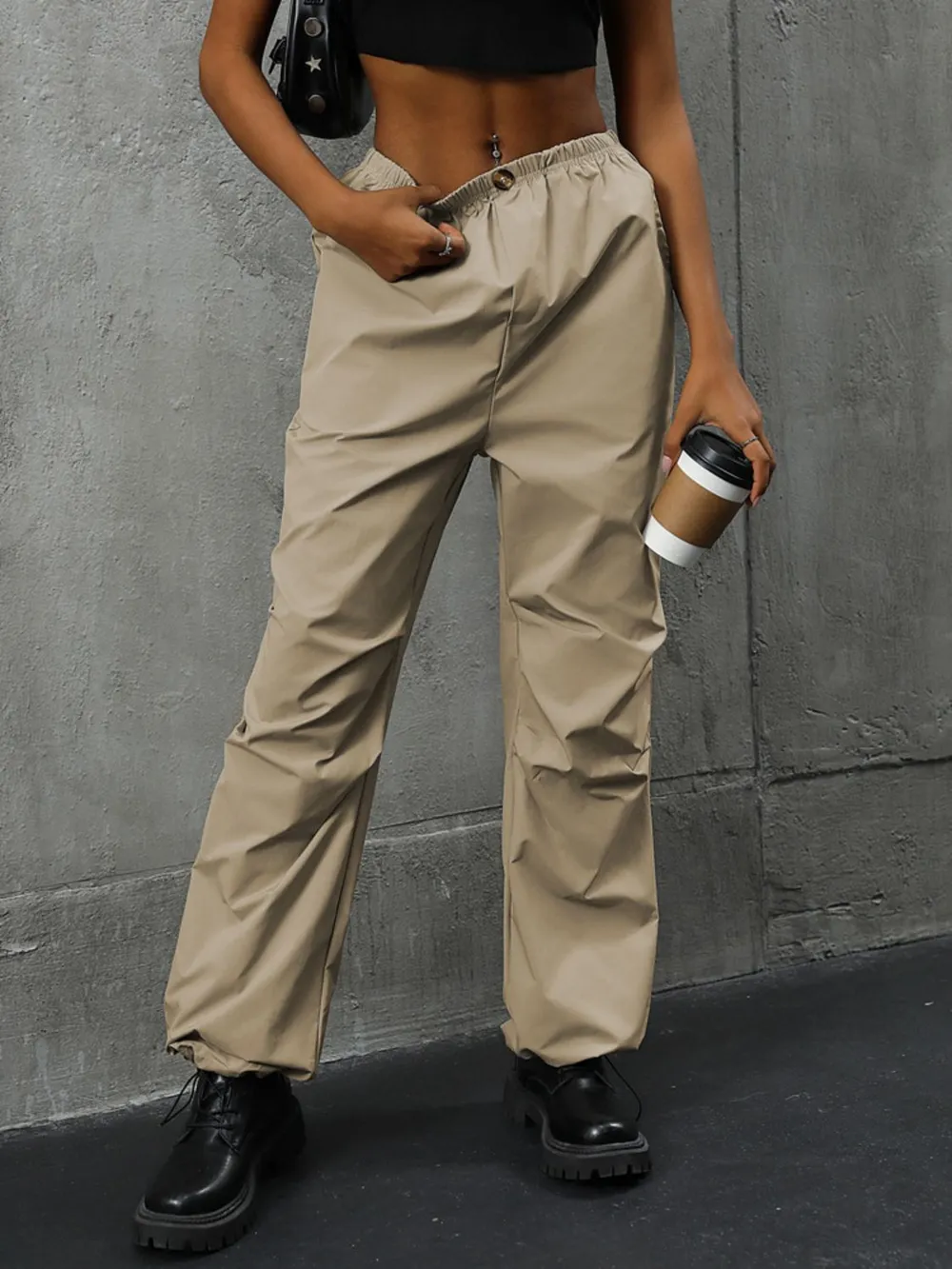 Pocketed Elastic Waist Pants, image 3