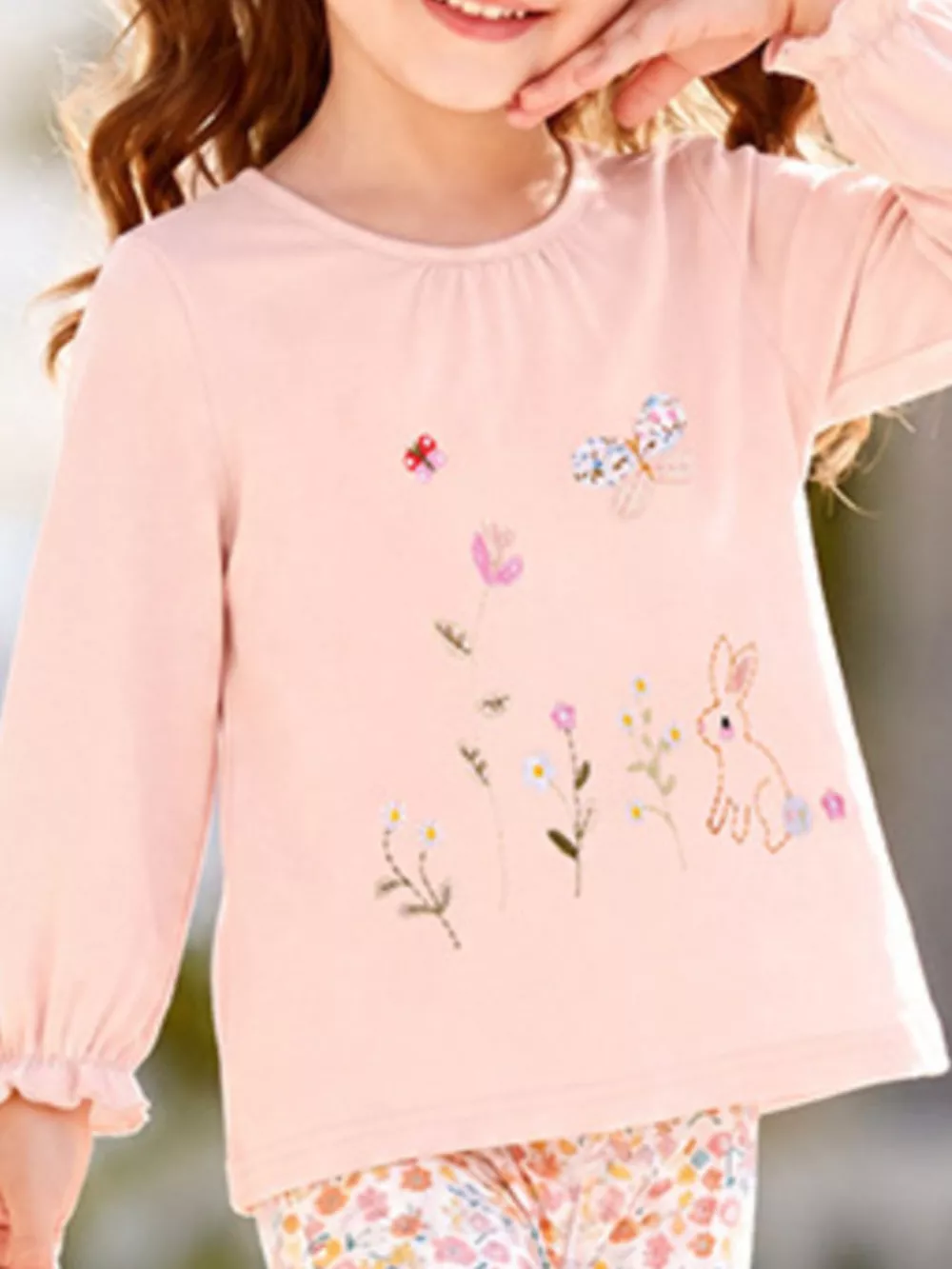 Children‘s Embroidered Long Sleeve Top and Floral Leggings Set, image 3