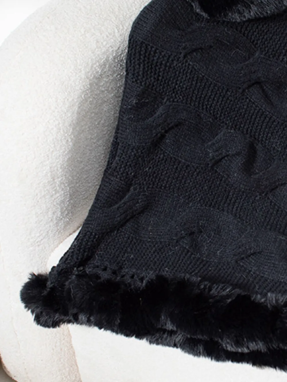 Fuzzy Hem Cable-Knit Poncho, image 19
