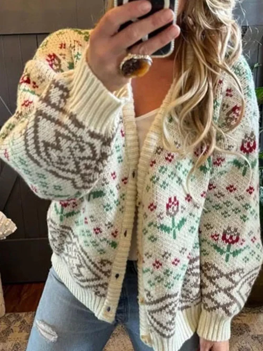 Floral Pattern Button-Up Cardigan, image 3