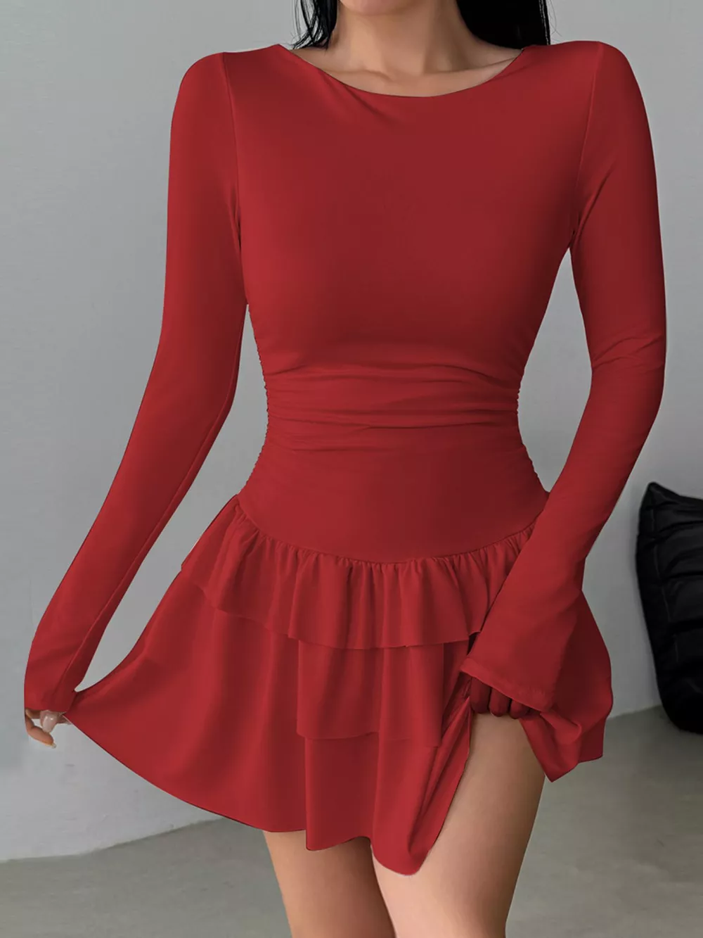 Ruffle Hem Long Sleeve Mini Dress, image 2