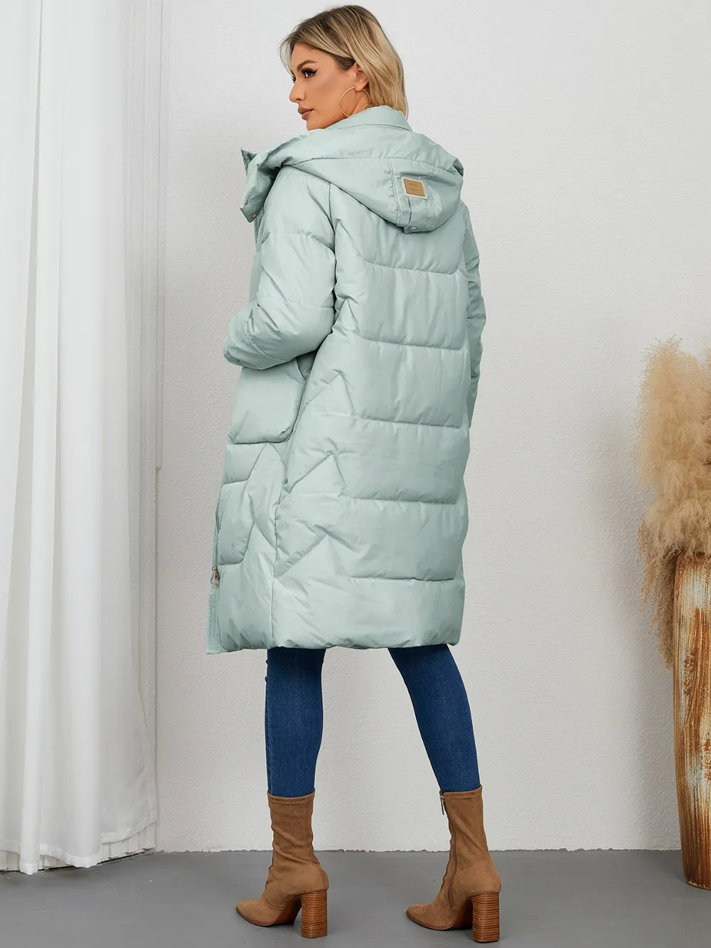Long Sleeve Longline Hooded Winter Coat, image 3