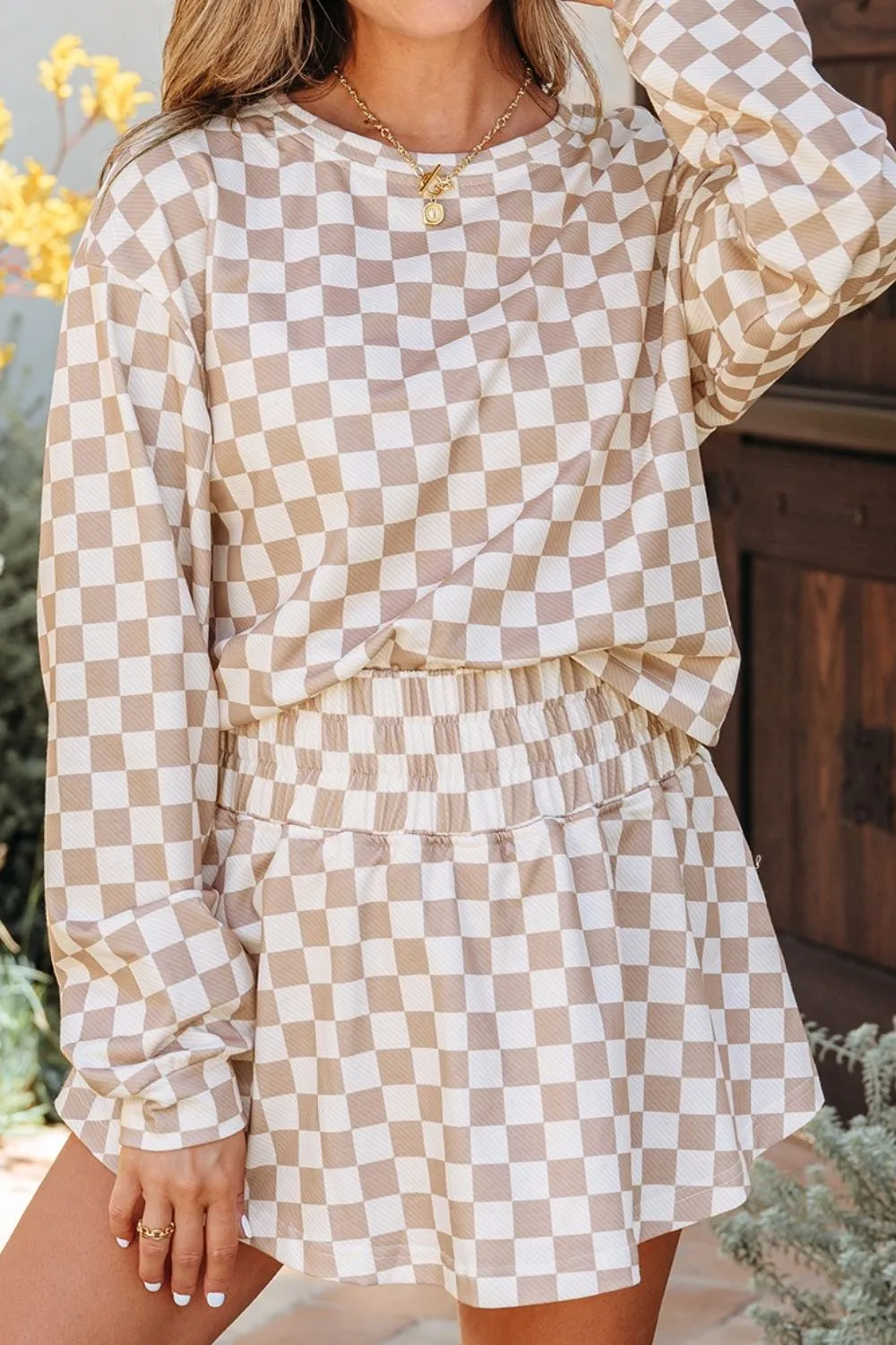 Checkered Long Sleeve Top and Skirt Two-Piece Set, image 3