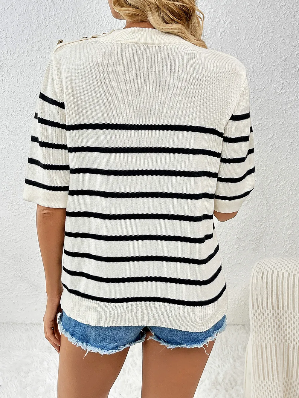 Striped Round Neck Half Sleeve Knit Top, image 16