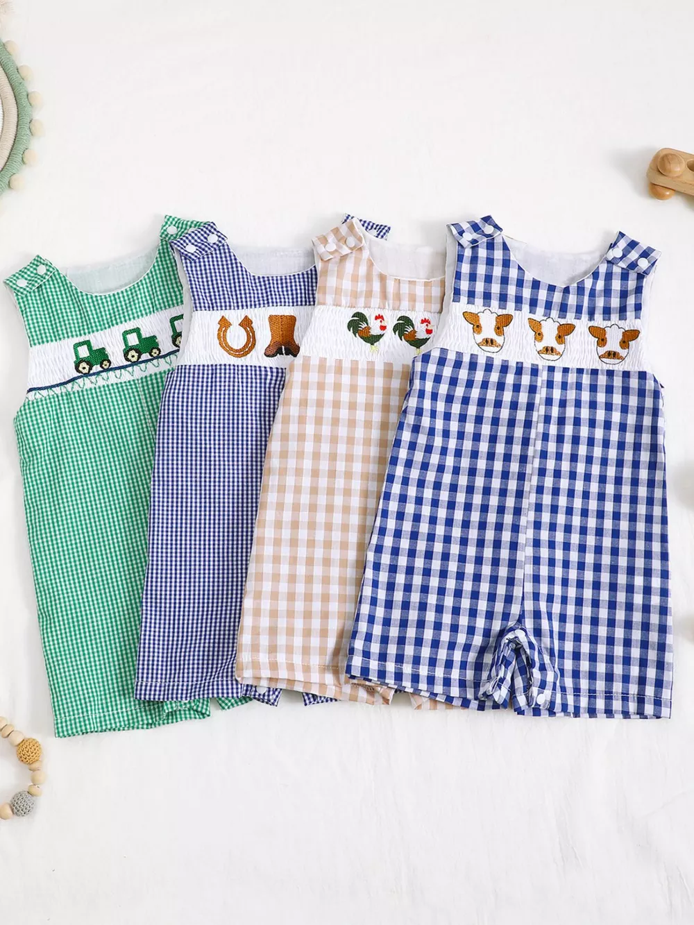 Children's Embroidered Plaid One-Piece Romper, image 2