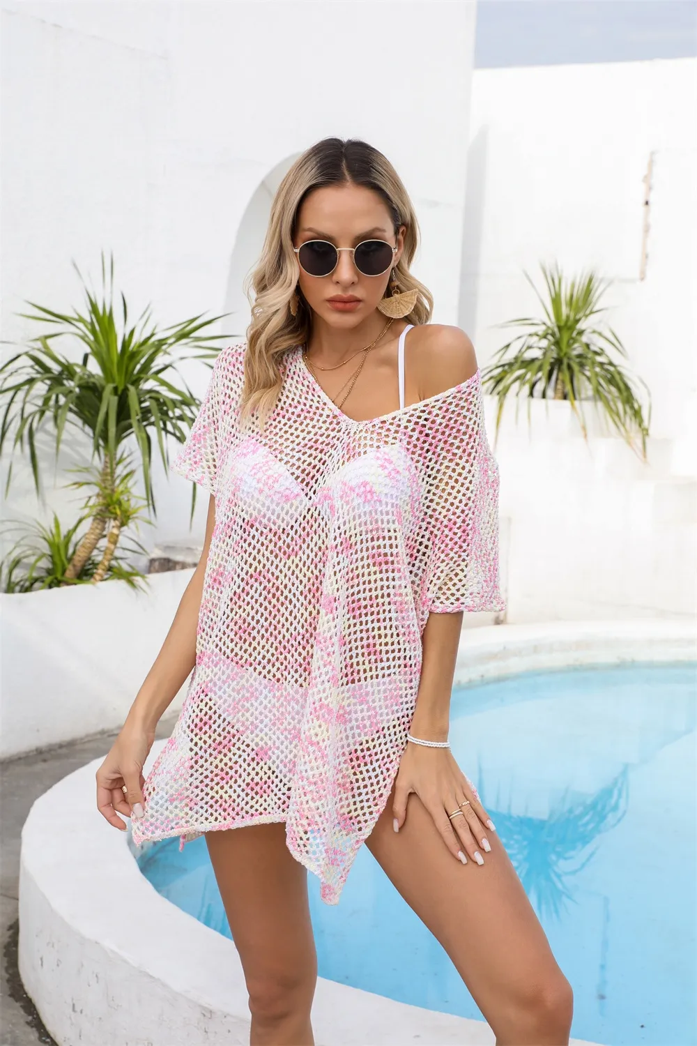 Openwork V-Neck Short Sleeve Cover Up, image 10
