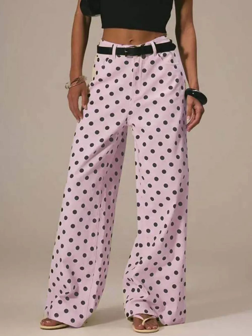 Polka Dot Wide Leg Jeans, image 4