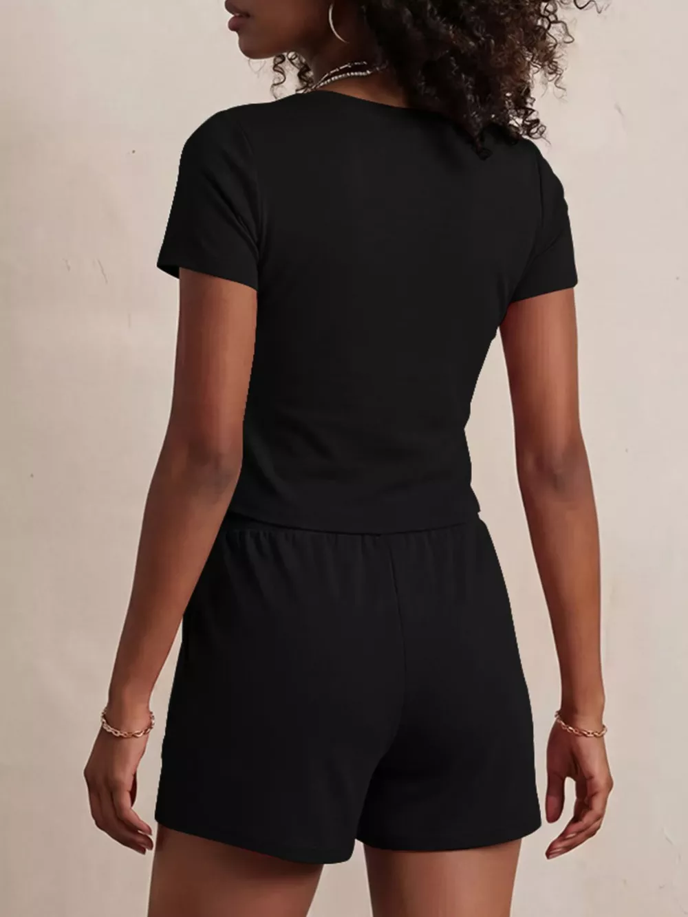 Solid Color Short Sleeve Tee and Shorts Set, image 10