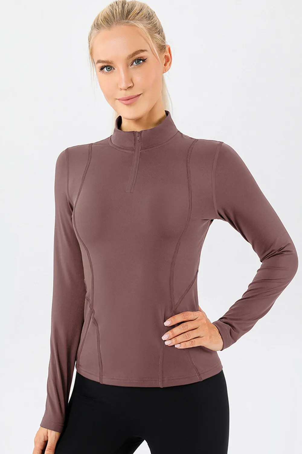 Mock Neck Quarter Zip Active T-Shirt, image 2