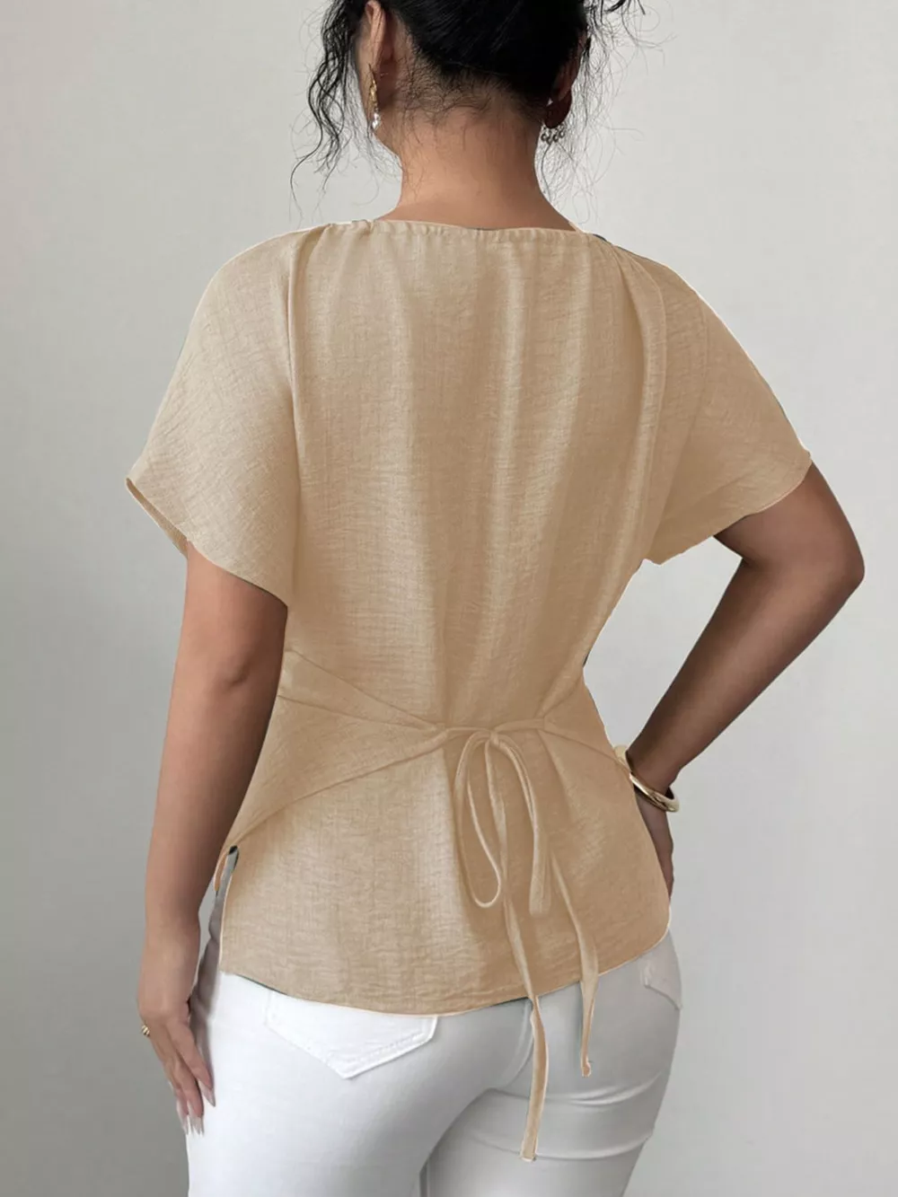 Beaded Neckline Short Sleeve Blouse, image 8