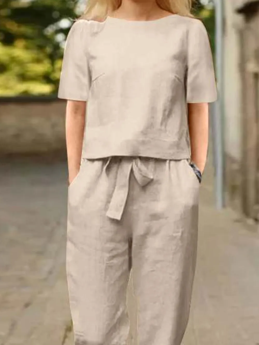 Full Size Round Neck Short Sleeve Top and Pants Set Plus Size, image 3