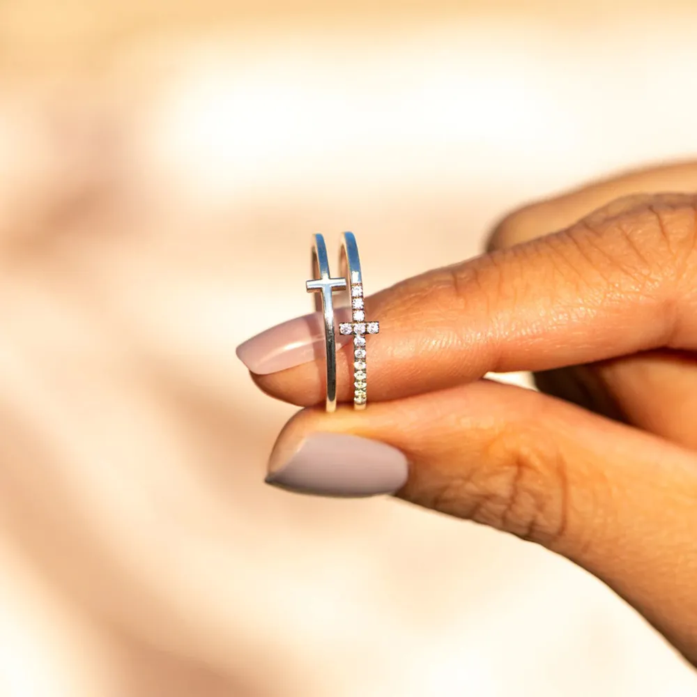 925 Sterling Silver Double Cross Ring, image 5