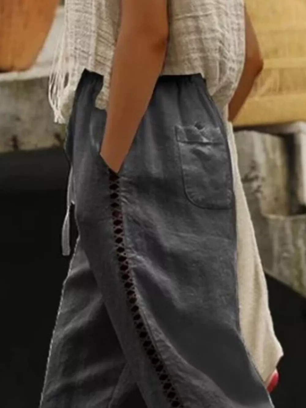 Hollow Out Trim Cropped Pants, image 2