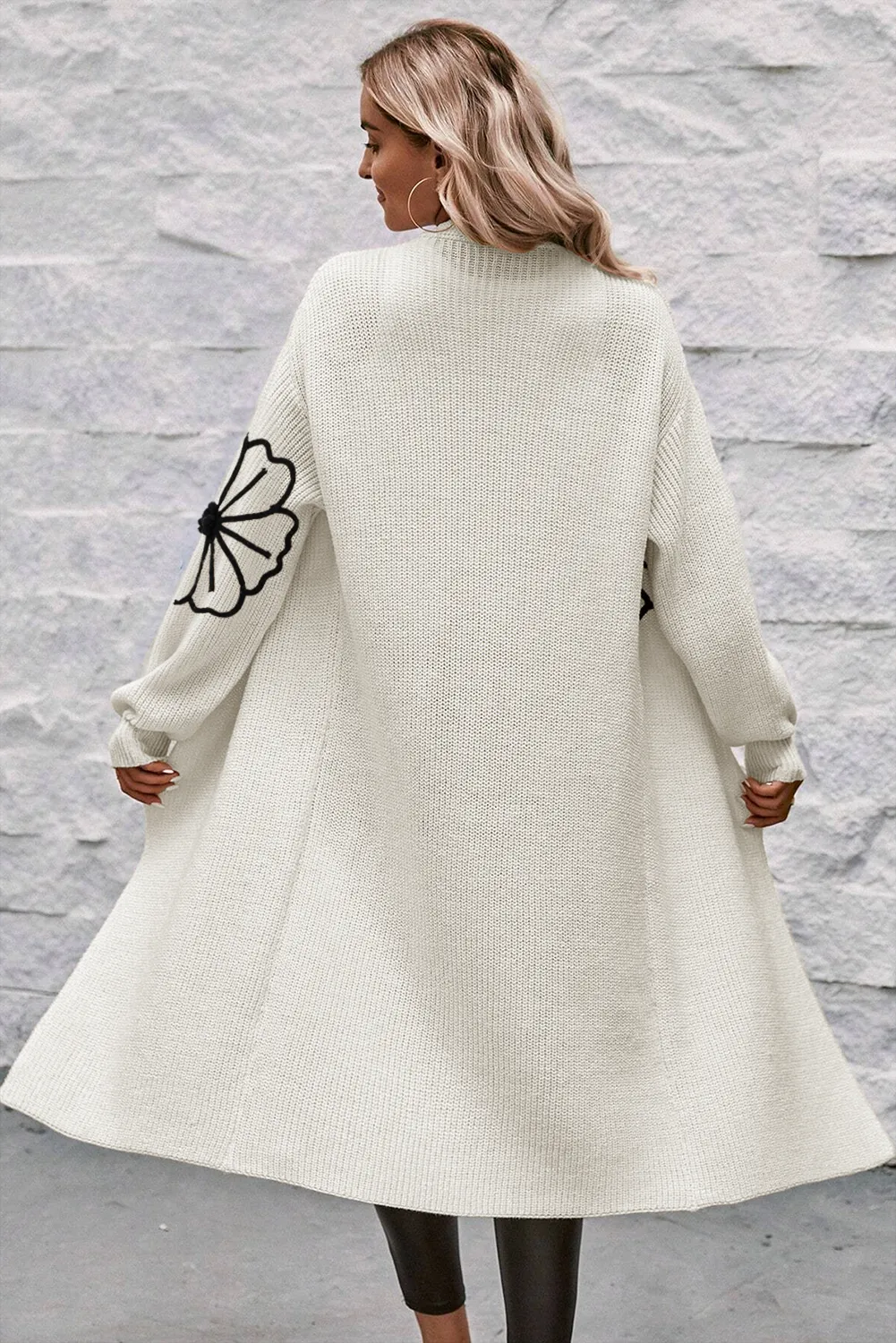 Full Size Flower Open Front Long Sleeve Cardigan, image 2