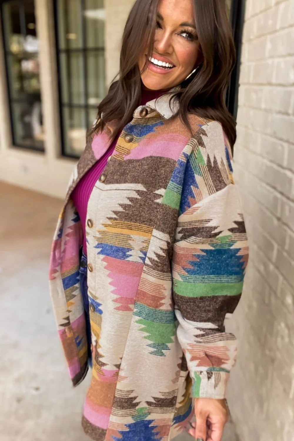 Geometric Button Up Long Sleeve Jacket, image 2