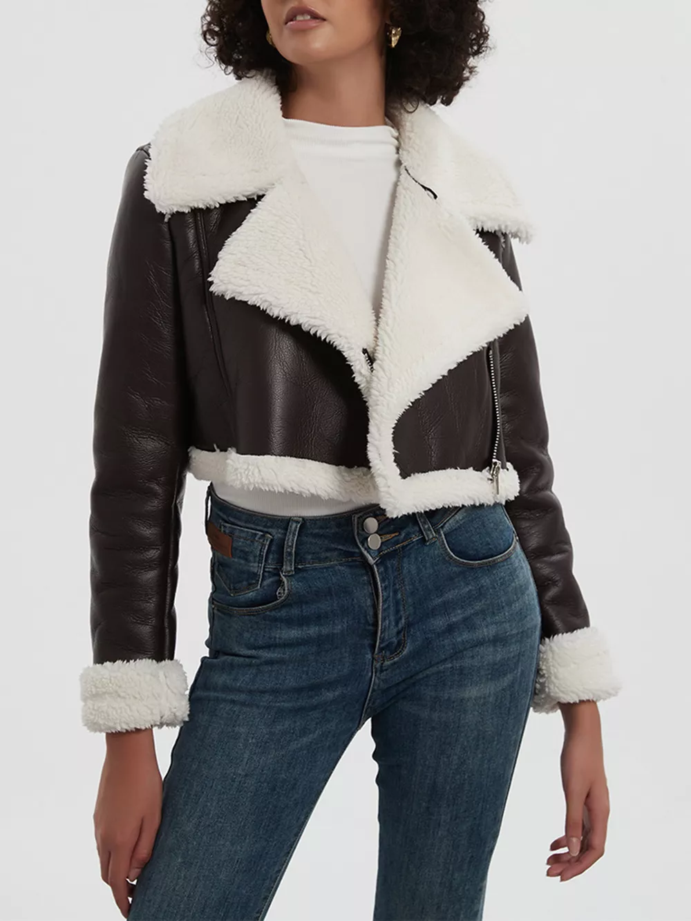 Collared Neck Long Sleeve Plush Cropped Jacket, image 2