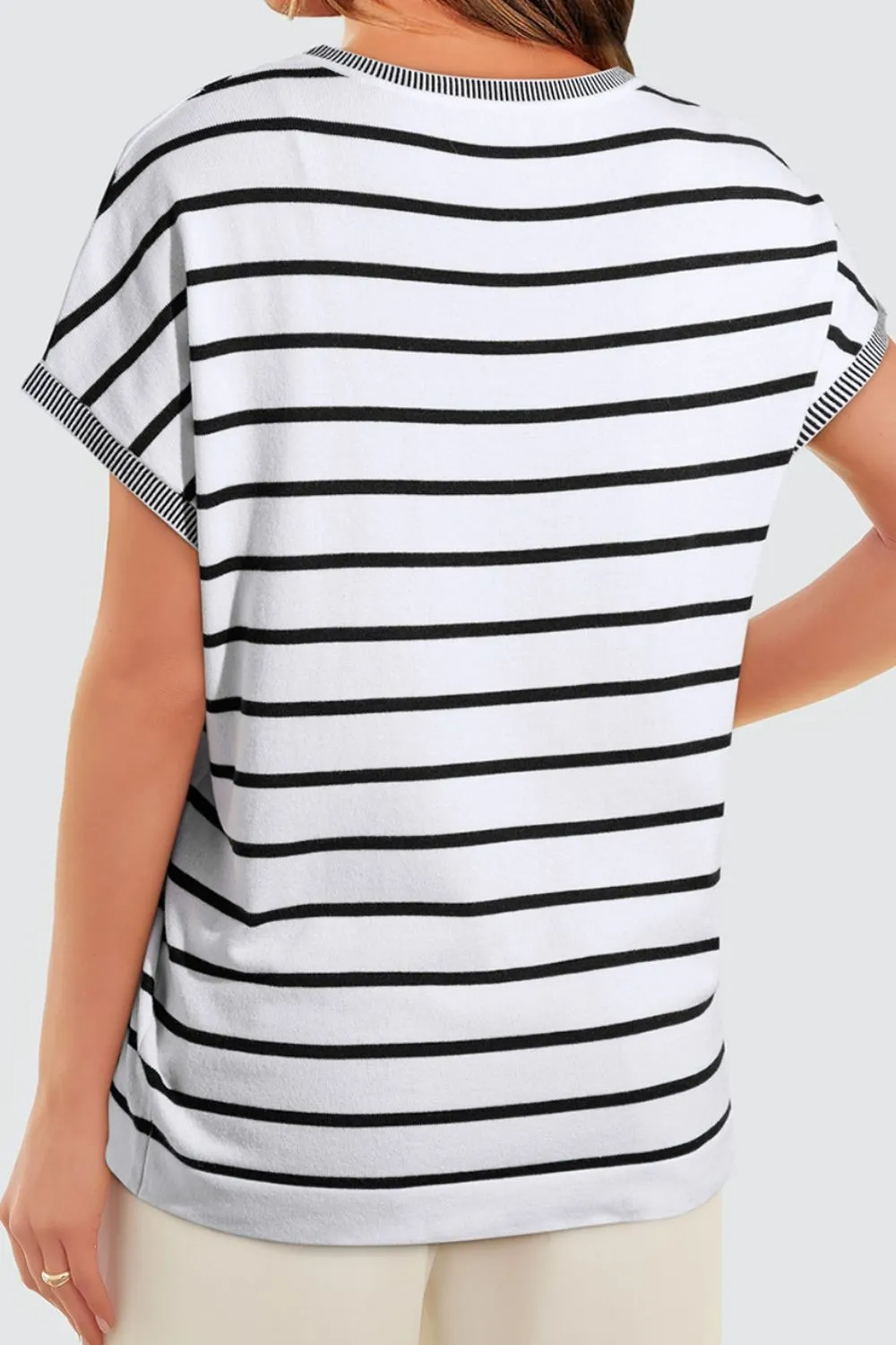 Striped Short Sleeve Knit Top, image 4