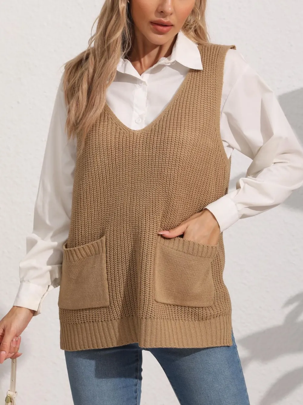 Pocketed V-Neck Sweater Vest, image 2