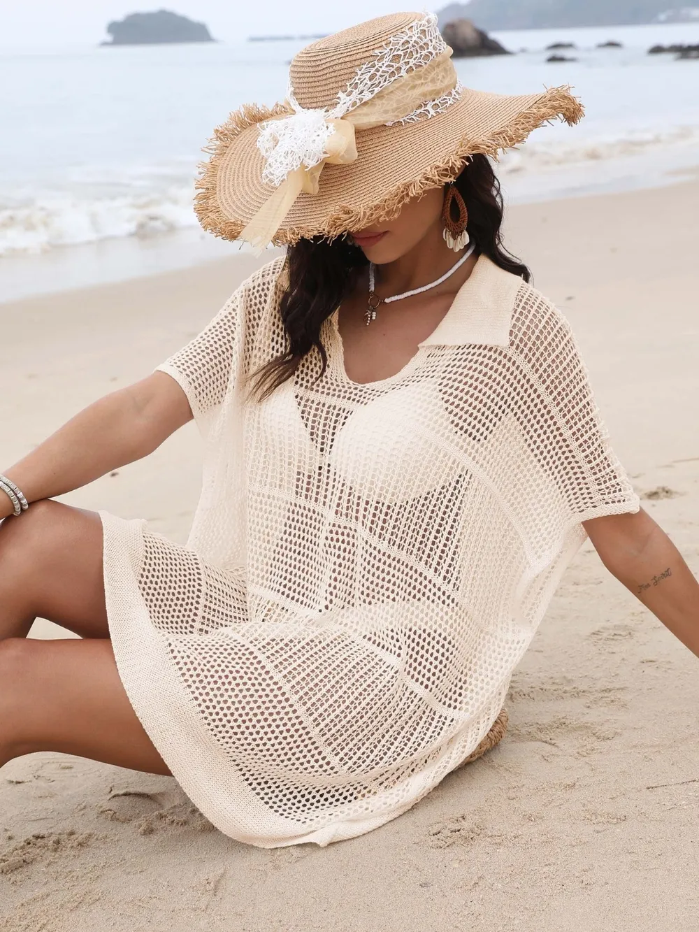 Hollow Out Collared Neck Cover-Up, image 7