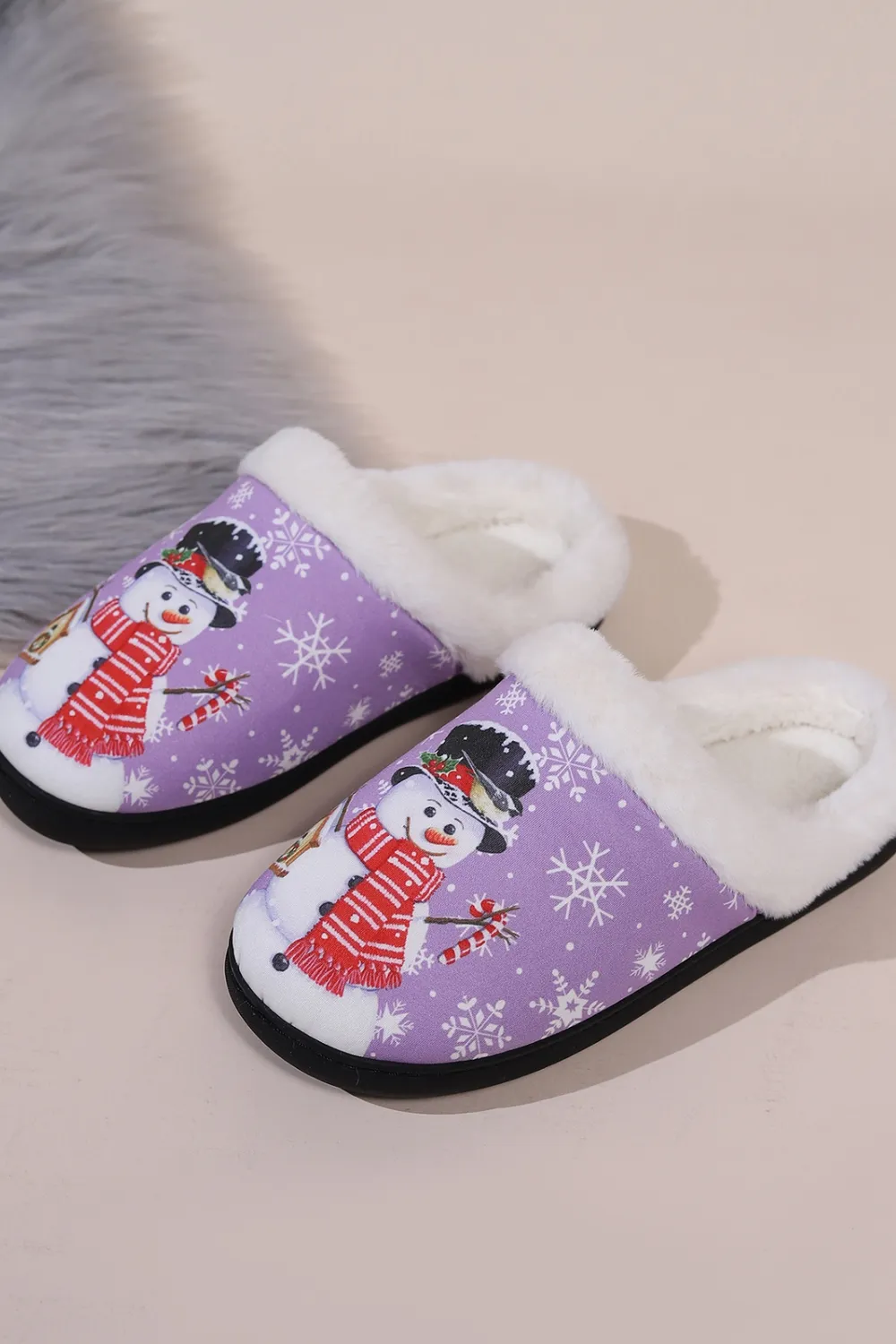 Snowman Round Toe Faux Fur Slippers, image 16