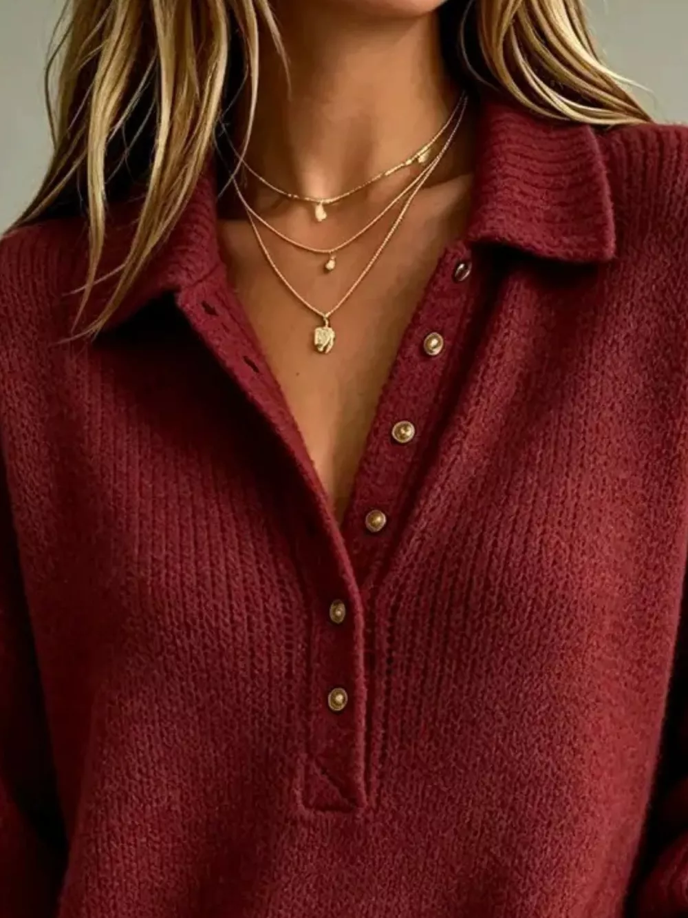 Full Size Button Detail Dropped Shoulder Sweater Plus Size, image 8