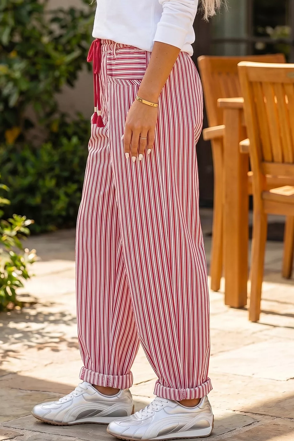 Stripe Drawstring Casual Loose Pants, image 7