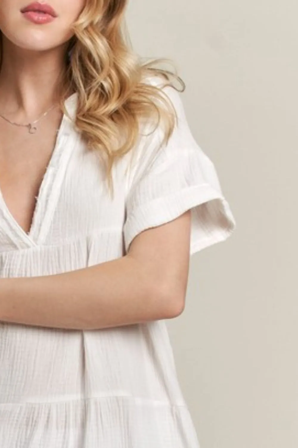 Tiered Notched Short Sleeve Dress, image 2