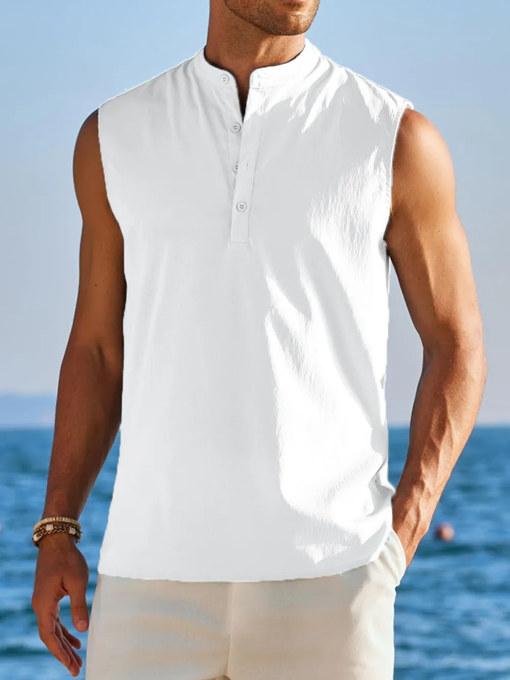 Men's Full Size Button Detail Tank Plus Size, image 4