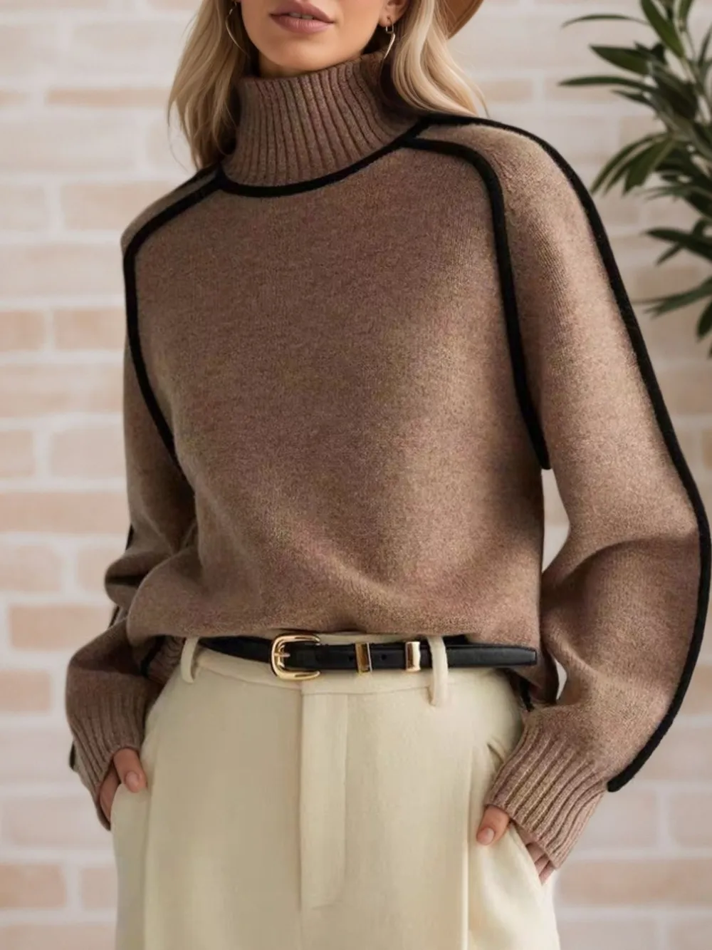 Contrast Trim Turtleneck Sweater, image 6