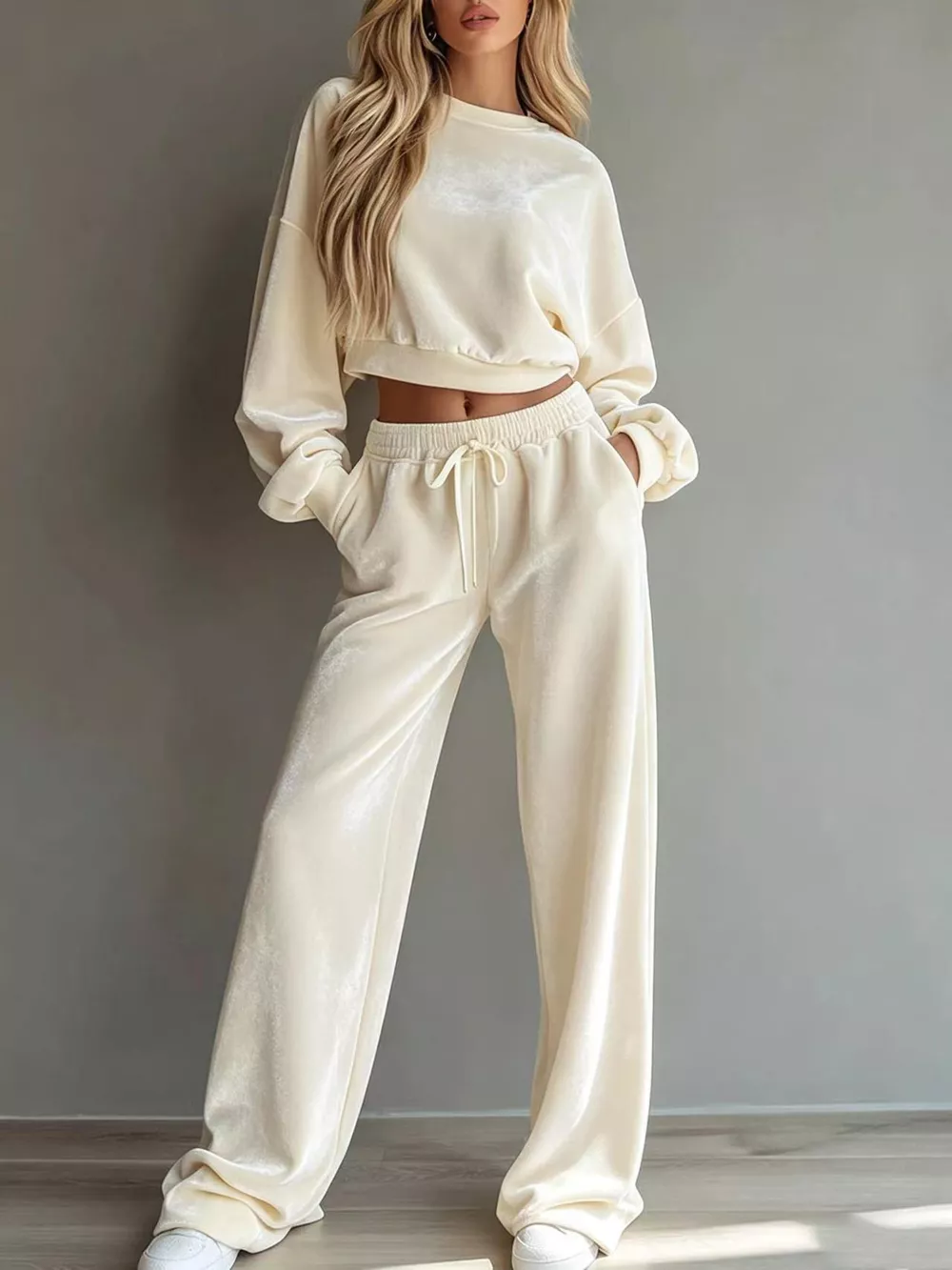 Full Size Cropped Sweatshirt and Wide-Leg Pants Set Plus Size, image 2