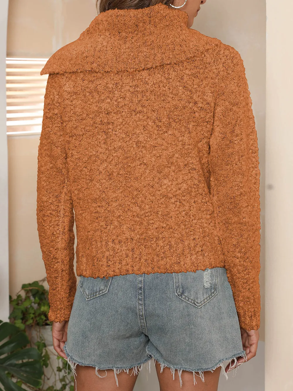 Asymmetric Collared Neck Long Sleeve Sweater, image 3
