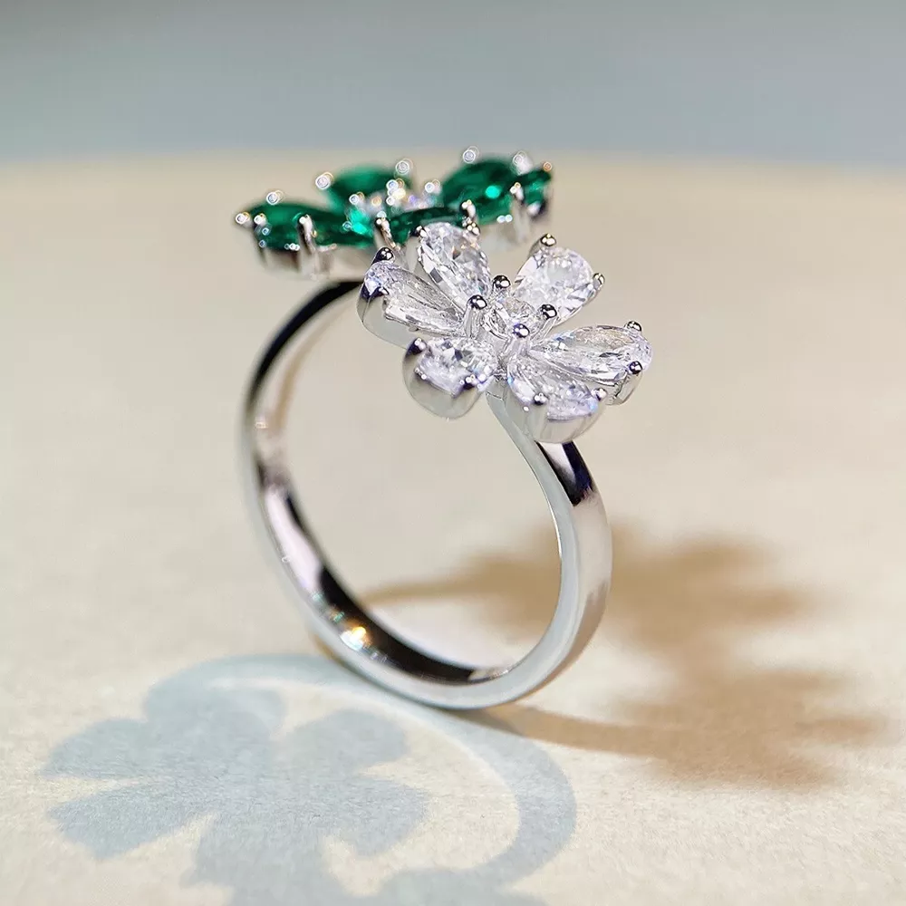 925 Sterling Silver Zircon Flower Ring, image 7