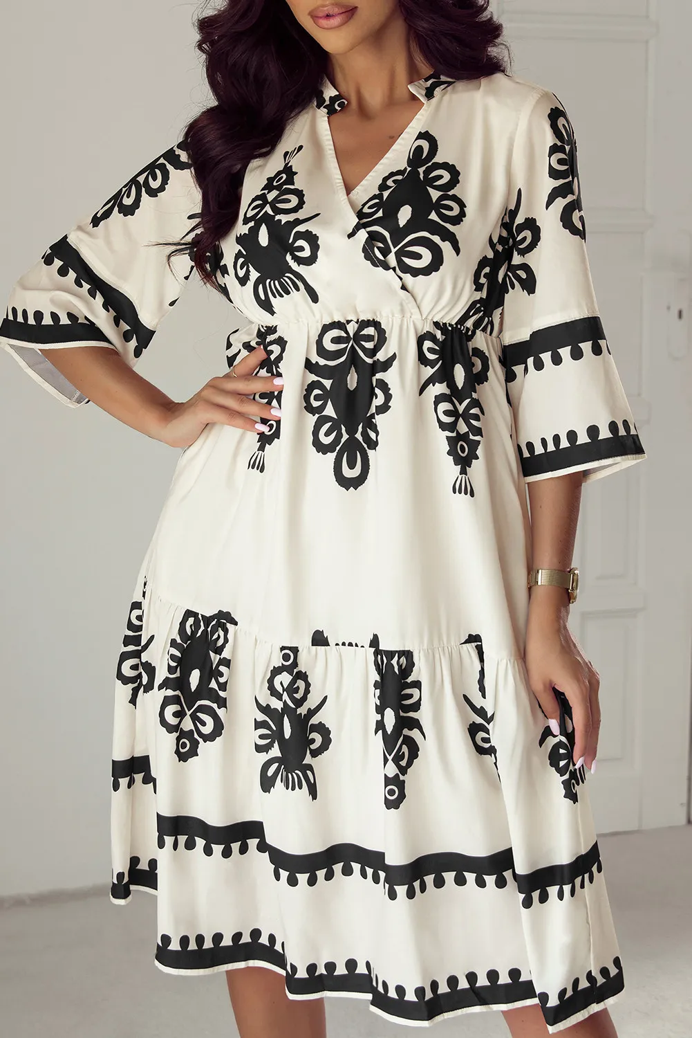 Printed Half Sleeve Knee Length Dress, image 3