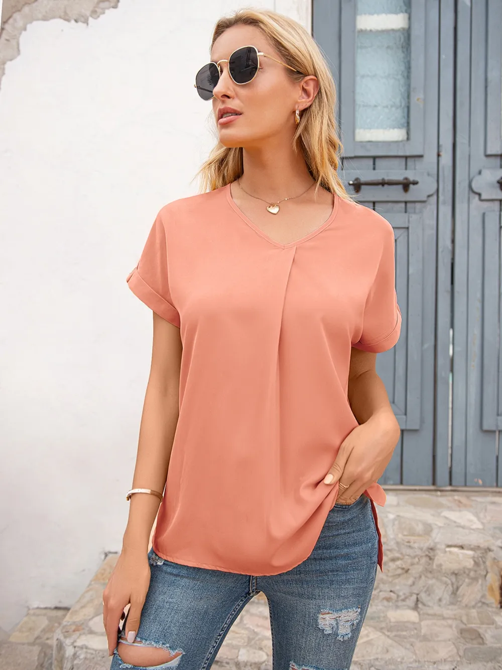 V-Neck Short Sleeve T-Shirt, image 14