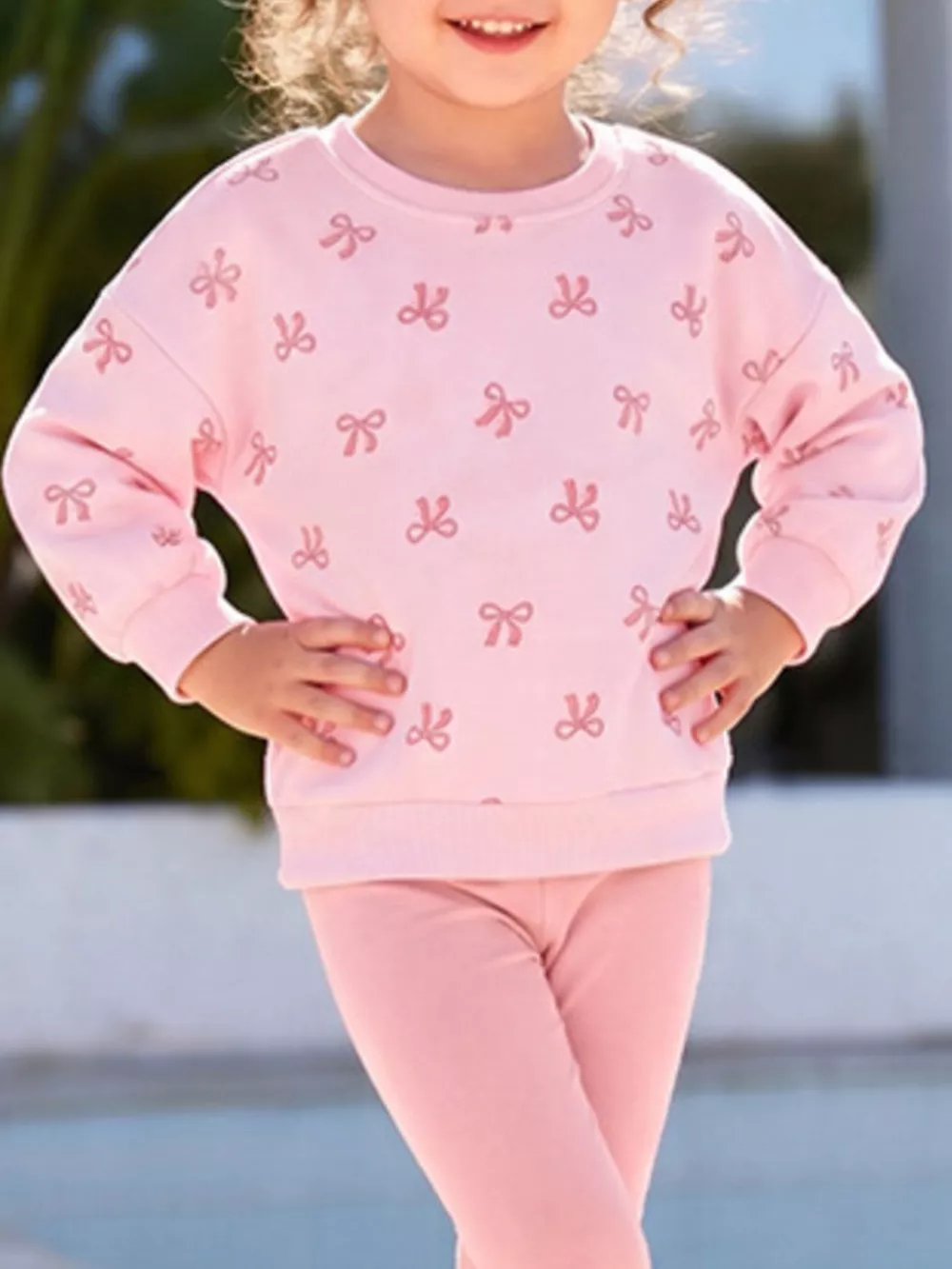 Children's Bow-Print Sweatshirt and Leggings Two-Piece Set, image 2