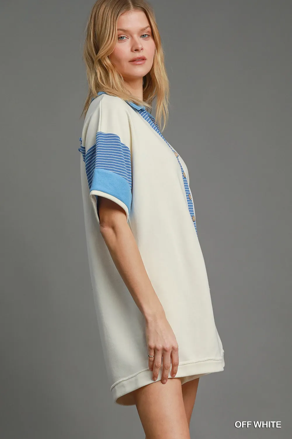 French Terry Collared Colorblock Romper, image 2
