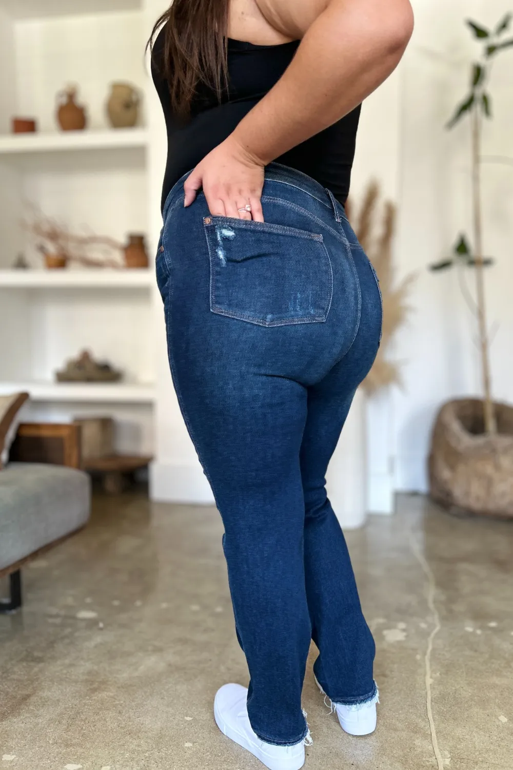 Full Size High Waist Rigid Magic Heavy Destroy Straight Jeans, image 2