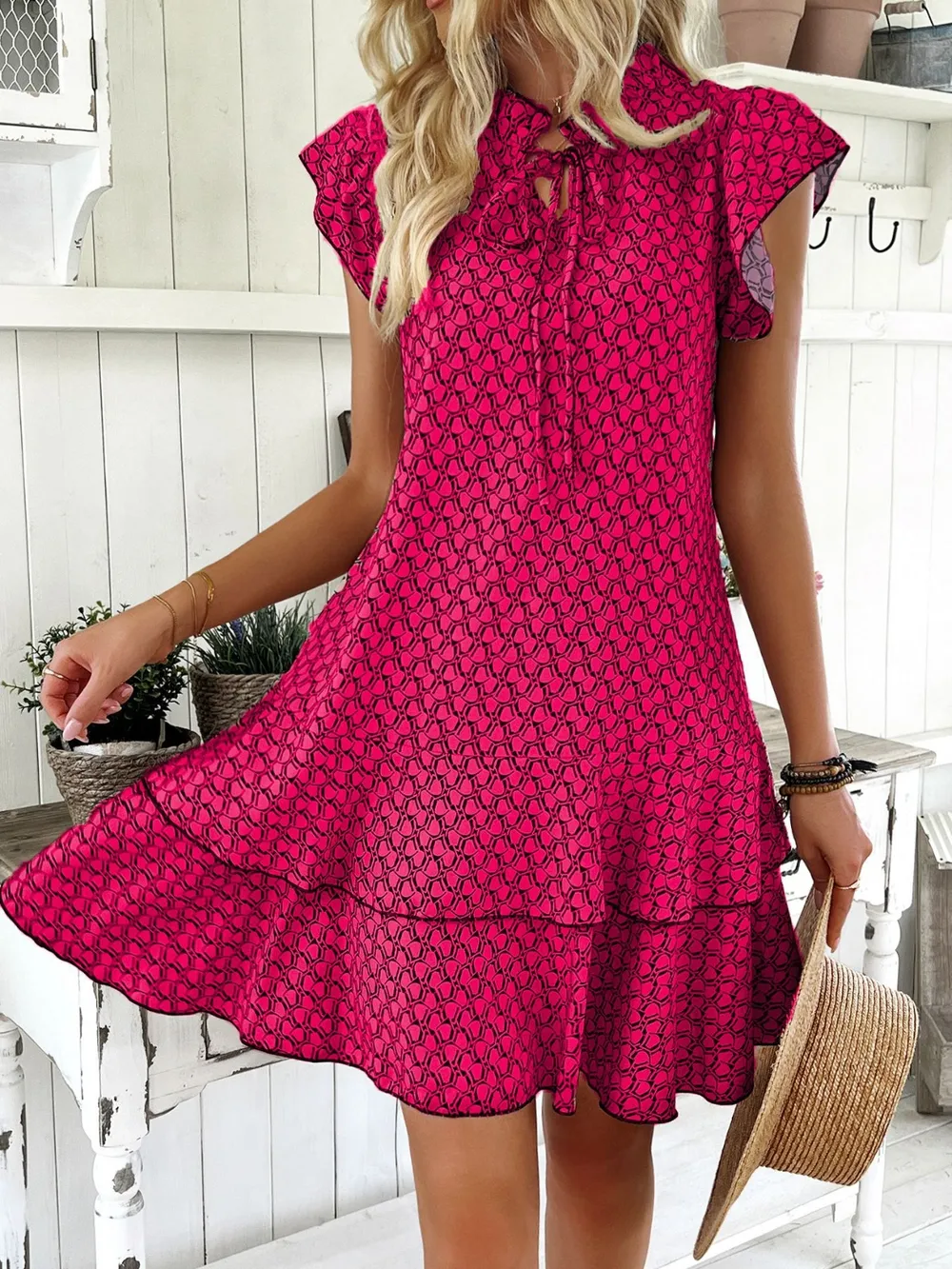 Full Size Ruffled Layered Printed Mini Dress Plus Size, image 8