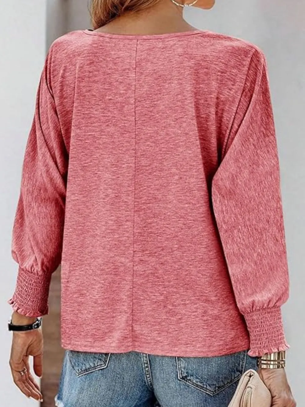 Round Neck Smocked Lantern Sleeve T-Shirt, image 6