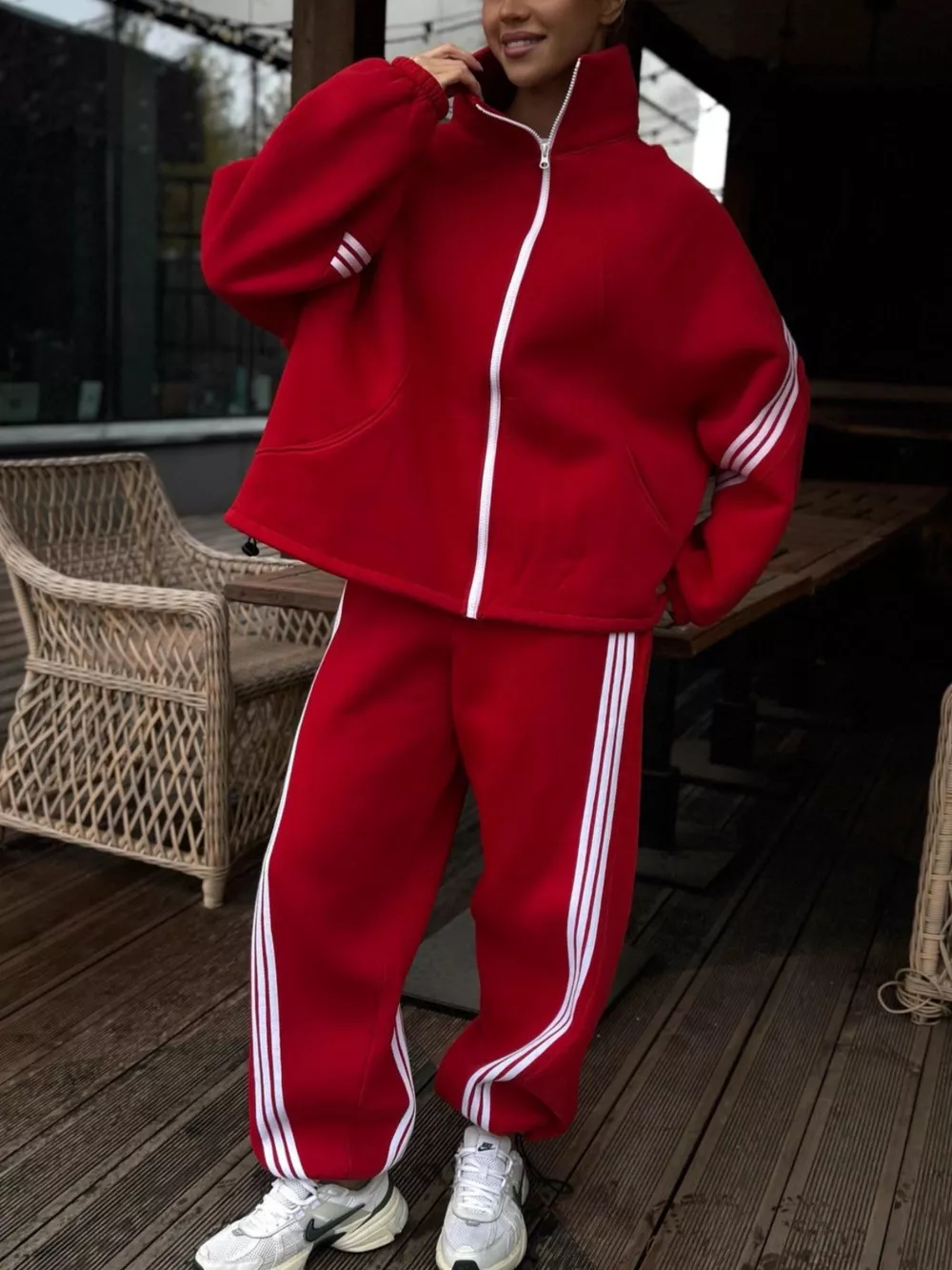 Contrast Striped Zip Up Top and Pants Set, image 14