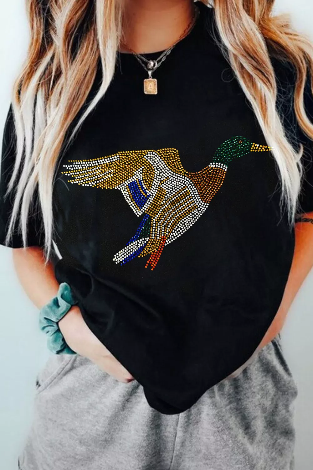 Full Size Rhinestone Flying Mallard Casual Round Neck T Shirt Plus Size, image 6