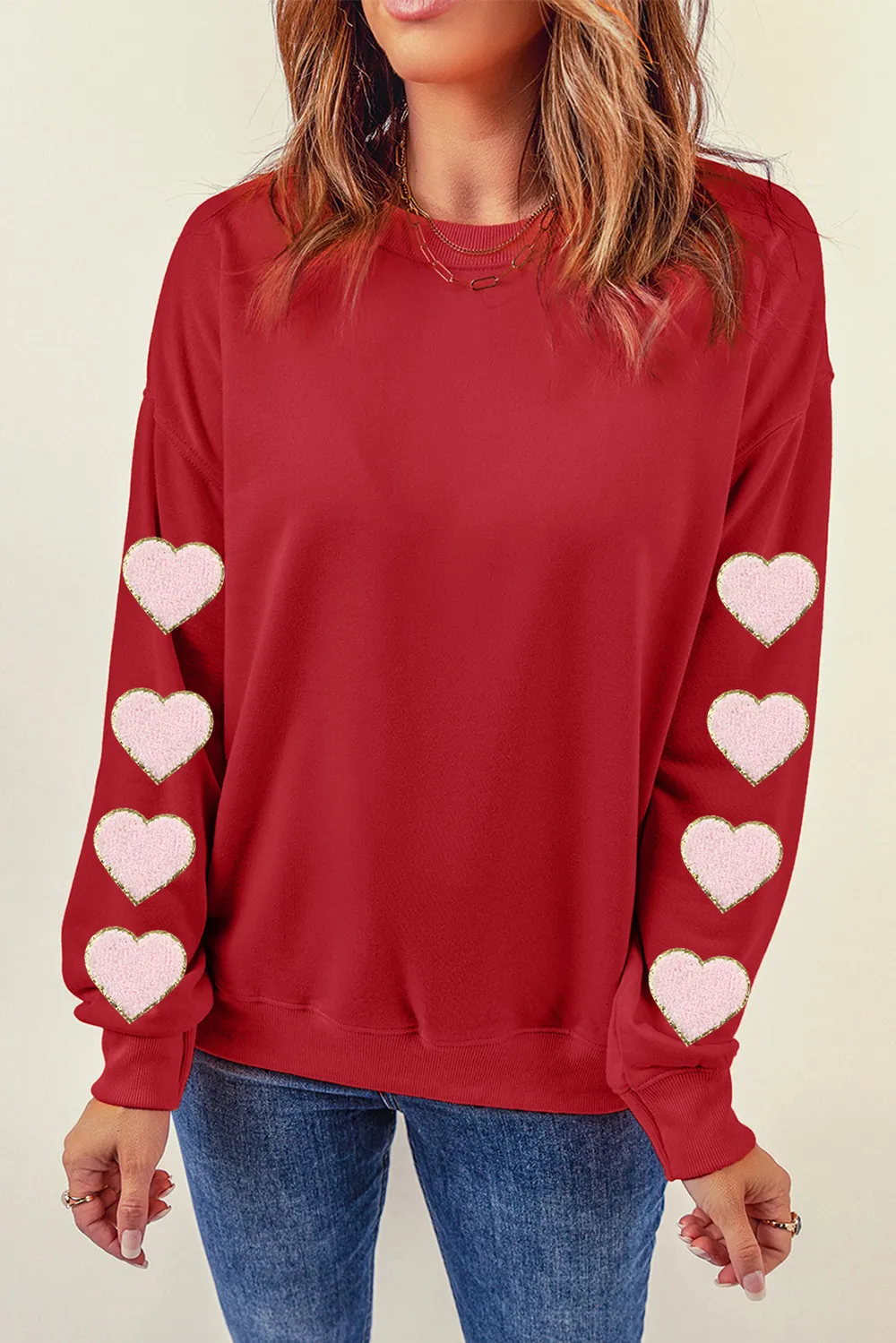 Heart Round Neck Dropped Shoulder Sweatshirt, image 3